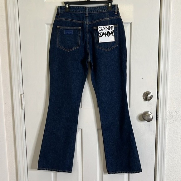 Ganni Betzy Jeans Dark Blue Stone size 31/34 Flare High Rise Organic Cotton NWT - Picture 12 of 16